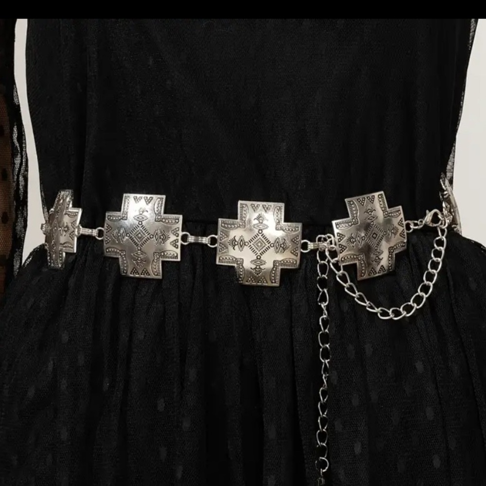 Western Carved Cross Chain Belt NEW